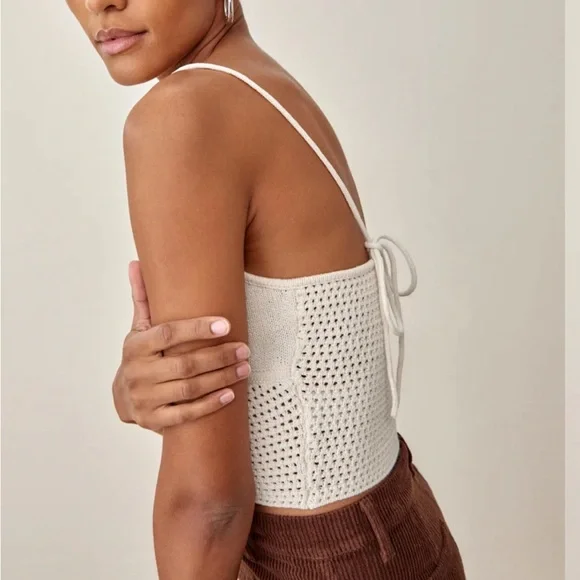 NWT reformation Rosia Open Knit Tank - White Crochet Knit Women's Top - Picture 2 of 6